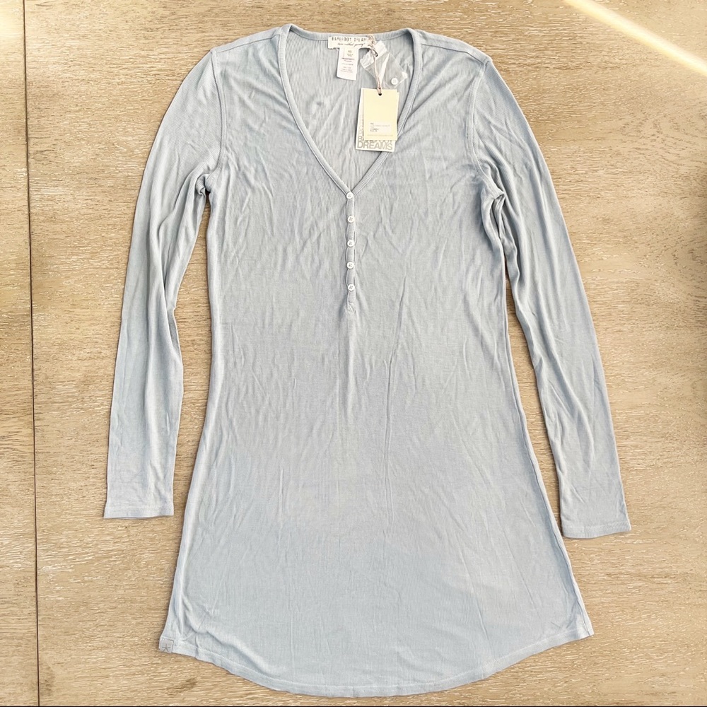 NWT Barefoot Dreams Luxe Ribbed Jersey Henley Tunic Chambray XS